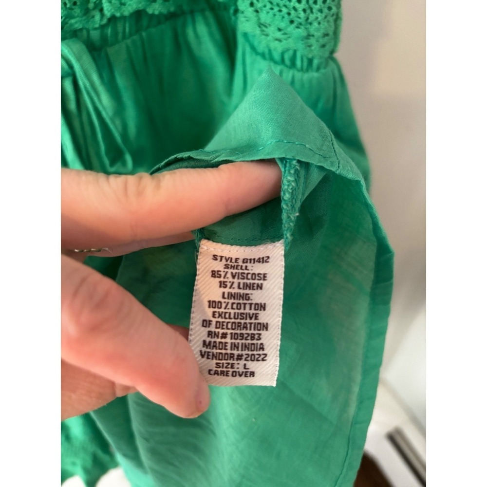 Vintage Havana Green Ruffle Crochet Tiered festival Sundress Large - Picture 7 of 8